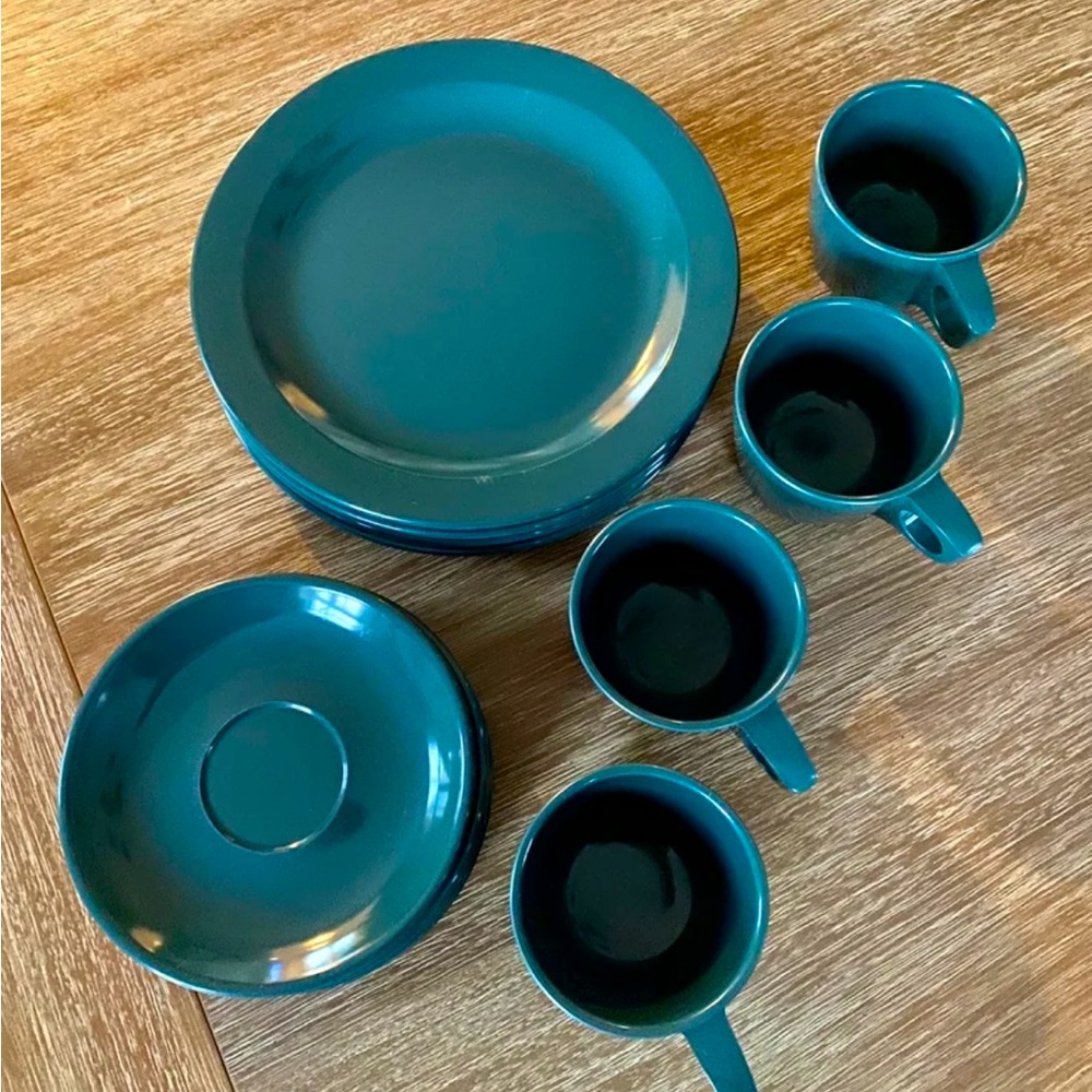 Vintage Midcentury Boonton Melamine Dish Set Plates Cups Mugs Saucers Dessert